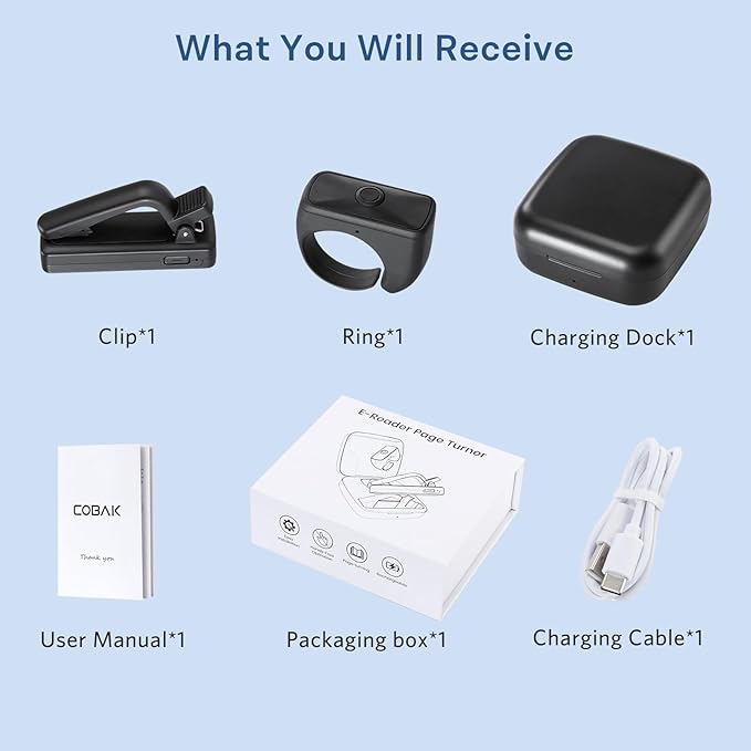CoBak Remote Control Page Turner for Kindle Paperwhite Ipad Oasis Kobo eReaders, Camera Camcorder Remote Controls, Long-Lasting Page Turner Clicker for Tablets Reading Novels with Charging Case, Black