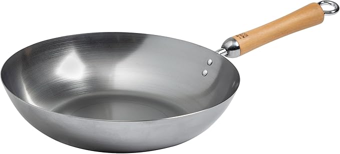 JOYCE CHEN Classic Series 12-Inch Carbon Steel Stir Fry Pan with Birch Handle