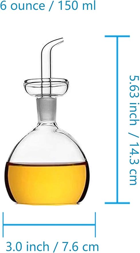 HAIZEEN 5 oz / 150 ml No Funnel Needed Olive Oil & Vinegar Dispenser Glass Cruet Decanter for Kitchen,Lab glassware seal handicraft Keeps Fresh Longer