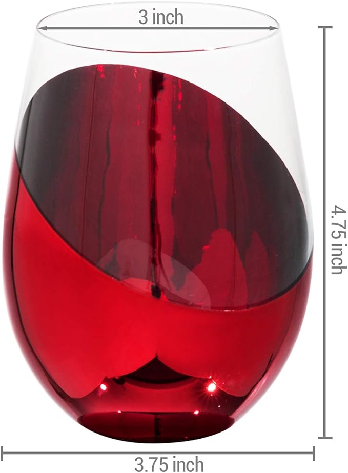 MyGift 4 Piece Stemless Glassware Set, Holiday Multicolor Angled Wine Glasses, Dipped Gold Silver Red Green Colored Mirrored Glass Cocktail Drinking Cups, 18 oz Capacity