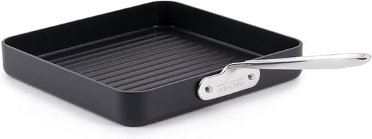 All-Clad HA1 Hard Anodized Nonstick Grill 11x11 Inch Oven Safe 350F Pots and Pans, Cookware Black
