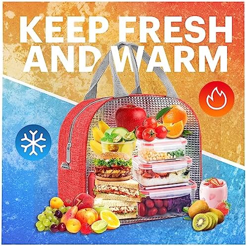Lunch Bag for Women & Men Adult Insulated Lunch Box, Small Leakproof Cooler Food Lunch Containers Reusable High Capacity Lunch Tote Bags for Work, Travel, Outdoor (Red)