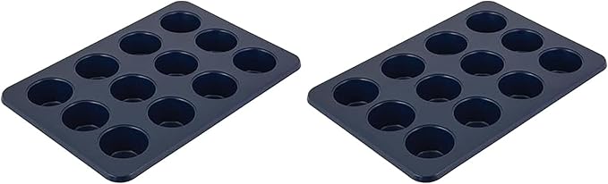 KitchenAid 12-Cup Nonstick Aluminized Steel Muffin Pan, Ink Blue (Pack of 2)