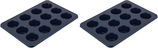 KitchenAid 12-Cup Nonstick Aluminized Steel Muffin Pan, Ink Blue (Pack of 2)