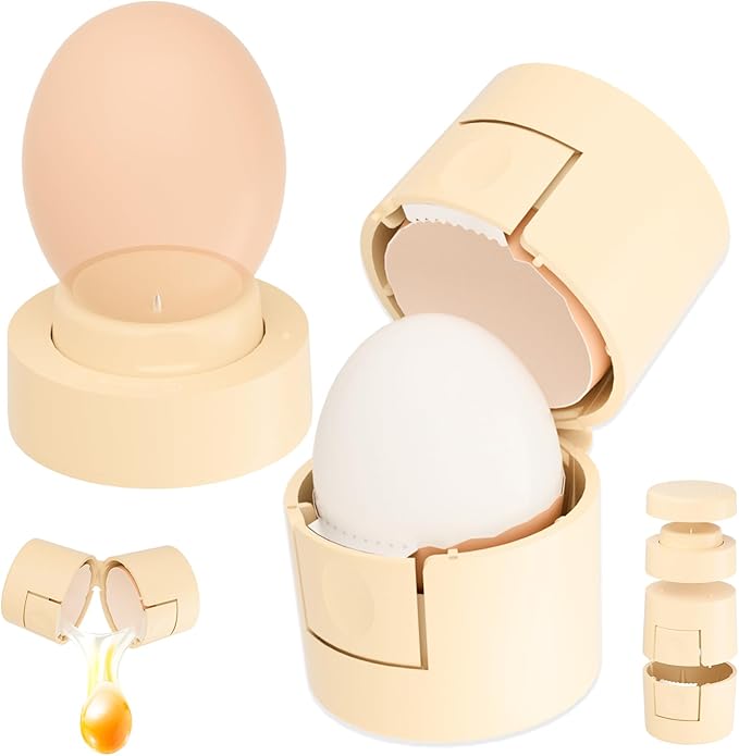 Upgraded 2 in 1 Egg Shell Opener, Hard Boiled Egg Peeler with Piercer, Cute Egg Cracker for Raw Eggs, Egg Separator for Home Kitchen Gadgets Tool (Beige）
