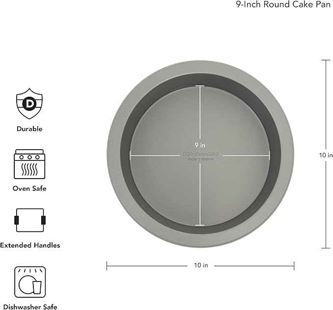 KitchenAid Nonstick Swiss Engineered Aluminized Steel Round Cake Pan, Dishwasher Safe, 9 Inch, Contour Silver