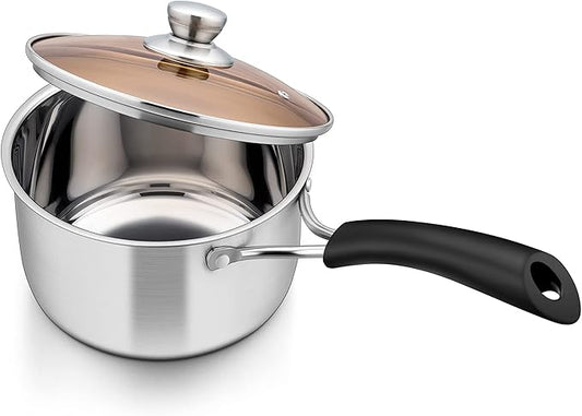 Herogo 1 Quart Saucepan with Lid, 18/10 Stainless Steel Small Sauce Pan Pot, 1Qt Saucepan for Gas Electric Stove Top Camping, Healthy & Rust Free
