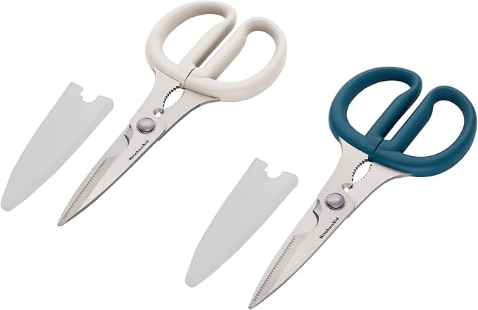 KitchenAid Multipurpose Shear Set – Versatile Scissors with Nutcracker, Bottle Opener, Ergonomic Handles with Protective Blade Covers, 2-Piece
