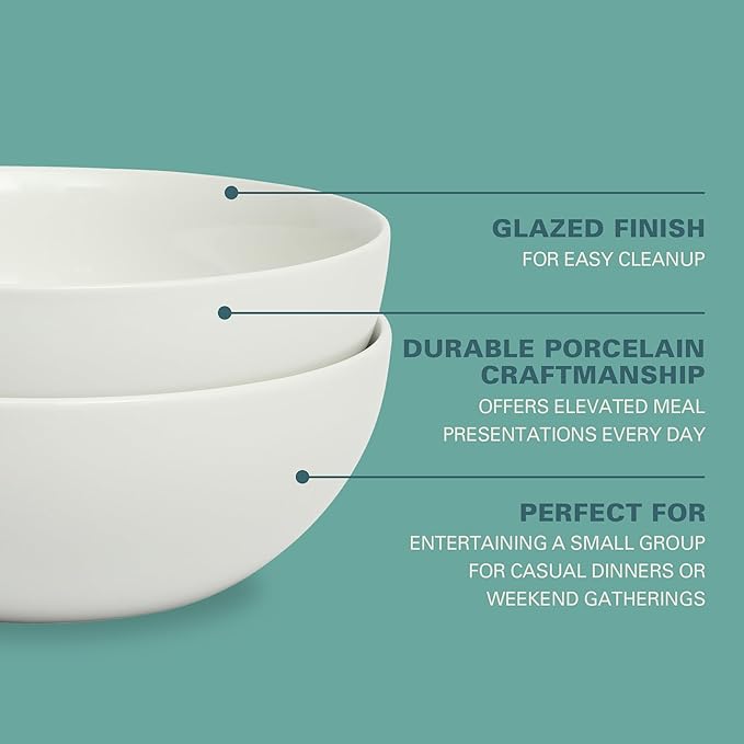 Gibson Home Great Essentials White Serving Bowls 2 Pack 100 OZ 10" Large Deep Ceramic Salad Bowl Set for Kitchen - Porcelain - Dishwasher and Microwave Safe