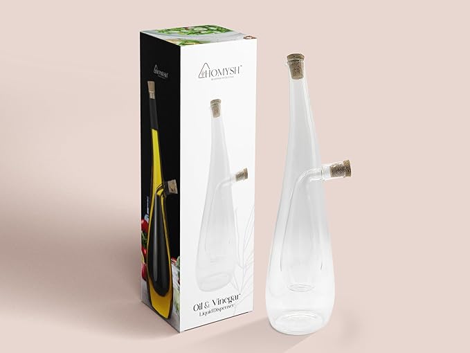 Oil and Vinegar Premium Dispenser, Beautiful and Elegant Olive Oil Dispenser Set for Your kitchen, Glass Bottle for Salad Dressing and Cooking, 13 Oz