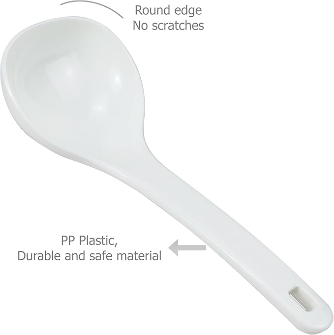 EIKS 2 Pack Plastic Soup Ladle Serving Spoon for Serving Cooking Mixing Stews Noodles Rice Soup - 7.5 inch Long