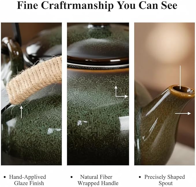 Japanese Teapot with Infuser Ceramic Tea Pot with Removable Stainless Steel Fliter for Loose Tea 25 OZ/750ml Teapots for Tea Coffee Milk Herbal tea for Office Home Men Women as Gift,green