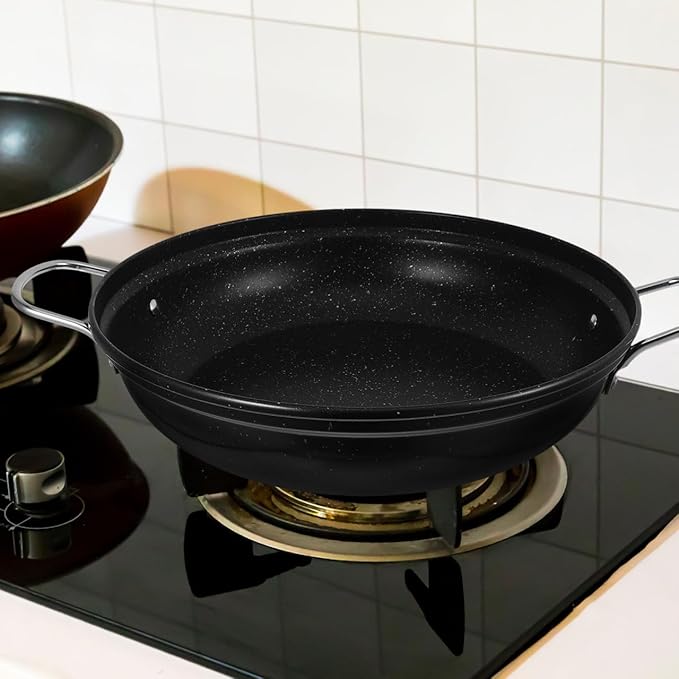 Luxshiny 12 Inch Maifanshi Stainless Steel Hot Pot Cooking Wok with Heat-Resistant Handle for Ramen Noodles Seafood and Home Kitchen Use