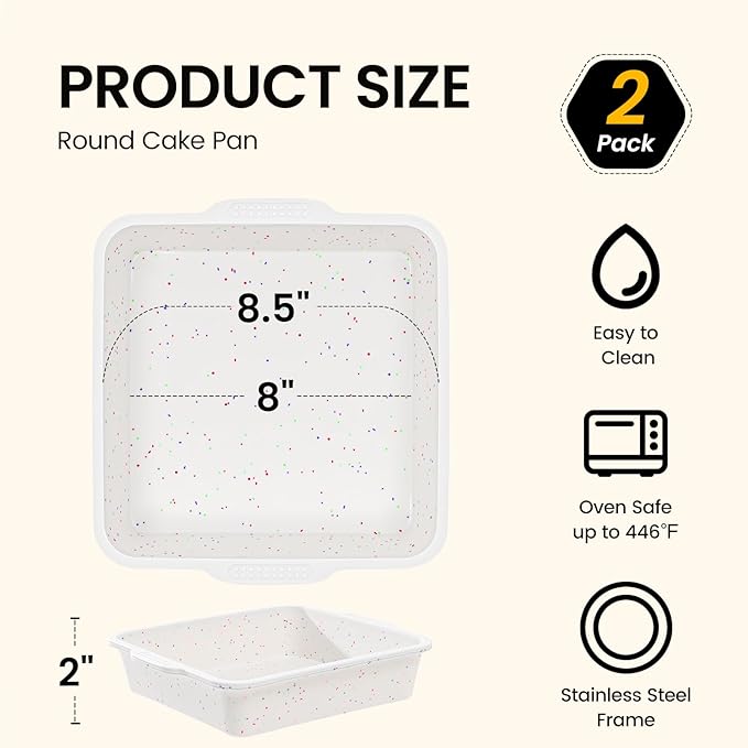 SJ 8 x 8 Inch Silicone Square Cake Pan with Metal Reinforced Frame Set of 2, Nonstick Silicone Cake Molds BPA Free Suitable for making Cakes Brownies Cheesecakes Pie Bread
