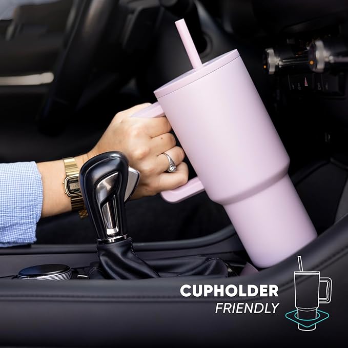Simple Modern 30 oz Trek Tumbler with Handle and Straw Lid | Cup Holder Friendly Insulated Stainless Steel Travel Mug | Clementine