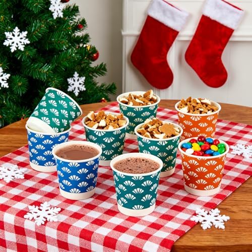 JollyPack 1200 Pack 3 oz Disposable Bathroom Paper Cups, Small Mouthwash Cups in Orange, Blue, and Green, Great for Candy, Biscuits, Bathroom Use, Parties, Picnics, and Travel