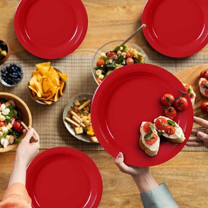 40Pcs Disposable Paper Plates Red,Including 20pcs 9" and 20pcs 7" Plates,Strong and Sturdy Disposable Plates for Party, Dinner, Holiday, Picnic,Birthday Party, Dinner Table, Wedding
