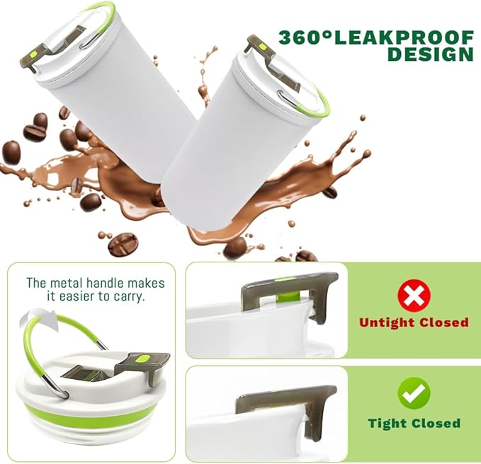 Travel coffee mugs leak-proof, reusable coffee cup with lid, stainless steel vacuum insulated coffee tumblers, thermal insulation cups for men & women keep drinks hot & cold (6th-White, 12OZ)