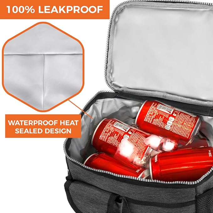 opux Insulated Lunch Bag for Men Women, Leakproof Charcoal Grey Lunch Box for Work, Portable Soft Lunch Cooler Bag with Shoulder Strap, Adult Lunchbox Lunch Pail for Kid Boy Girl School, 18 Can/10L