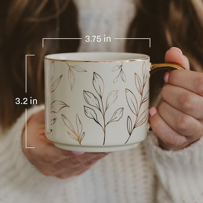 Sweet Water Decor Gold Snowflake Coffee Mug, 14oz China Christmas Mug with Gold Handle, Large Holiday Winter Cup for Coffee, Tea & Hot Chocolate, Stocking Stuffer Gifts for Women