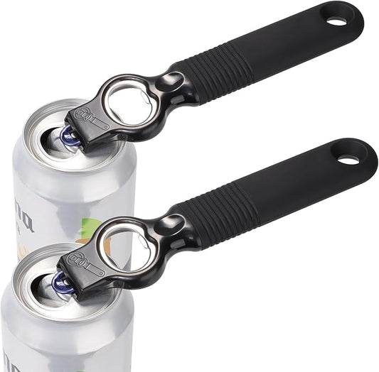 2-Pack Soda Can Opener and Beer Bottle Opener Bartender with Good Grip Silicone Handle, Pop Top Can Tab Opener for Long Nails, Bottle Opener for Arthritic Hand and Seniors, Black