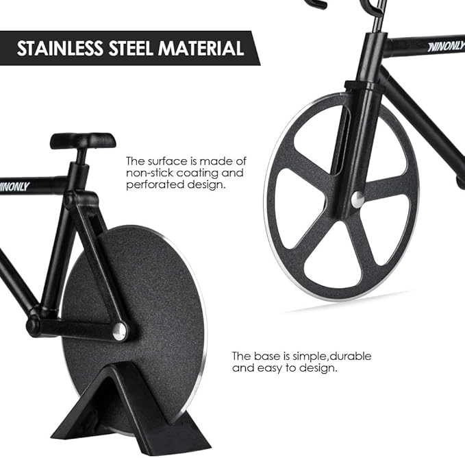 Ninonly Bicycle Pizza Cutter Wheel,Non-stick Bike Pizza Slicer,Stainless Steel Cutting Wheels With a Stand for Pizza Lovers, Housewarming Gifts Cool Kitchen Gadget Cool Men's Gift