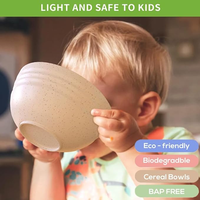 Unbreakable Cereal Bowls 24 oz - Reusable Wheat Straw Bowl - Dishwasher -Microwave Safe - Bamboo Kids Bowls Set, Soup Salad Rice Oatmeal Desserts- BPA Free, Eco-Friendly