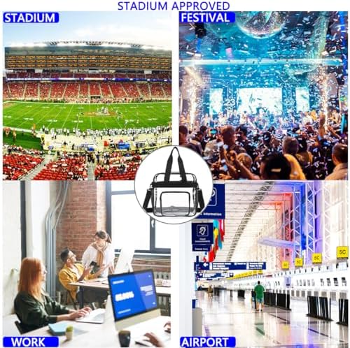 FlowFly Clear Bag for Stadium Events With Shoulder Strap for Women, Men, Large and Reusable Lunch Container, Work and Sporting Events, Travel 12x6x12 Clear Tote Bag, Clear#Black