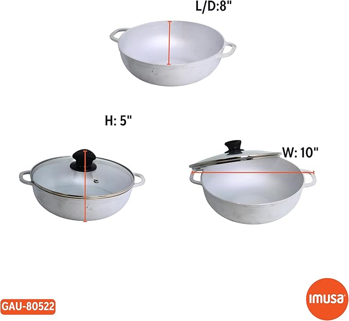 IMUSA Caldero Stock Pot with Glass Lid 2QT, 20cm, Cast Aluminum, Perfect for Serving Small Groups, Riveted Handles, Made in Colombia, Silver