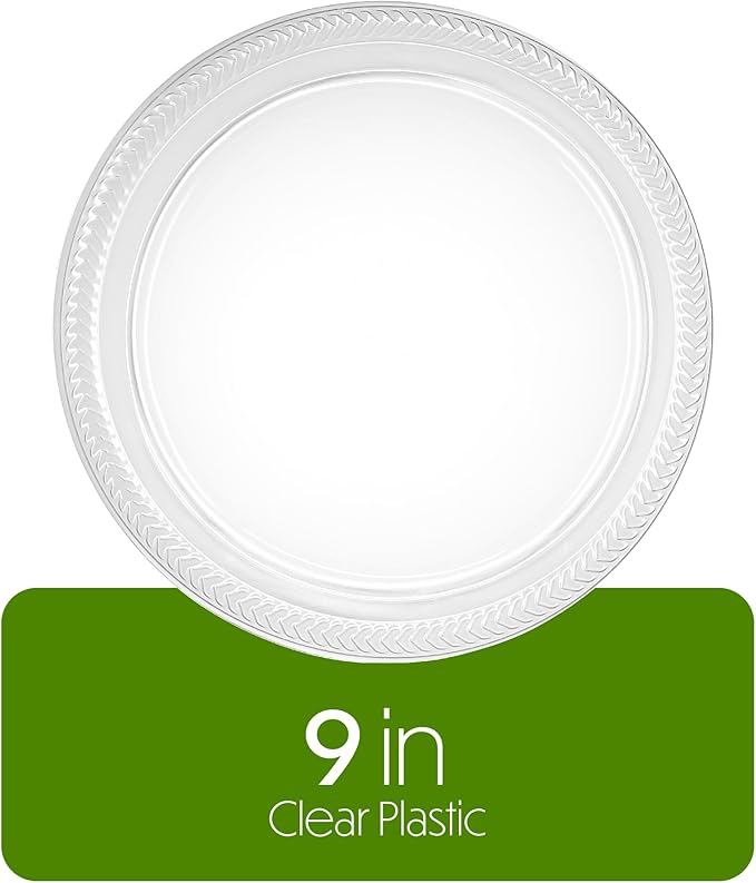 PLASTICPRO 480 Pack Clear Plastic Plates 9 Inch Bulk Pack Durable Disposable Plastic Dinner Plates for Parties Events BBQ