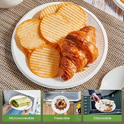 Vplus 100% Compostable Small Paper Plates, 300 Pack 6 Inch, Uncoated