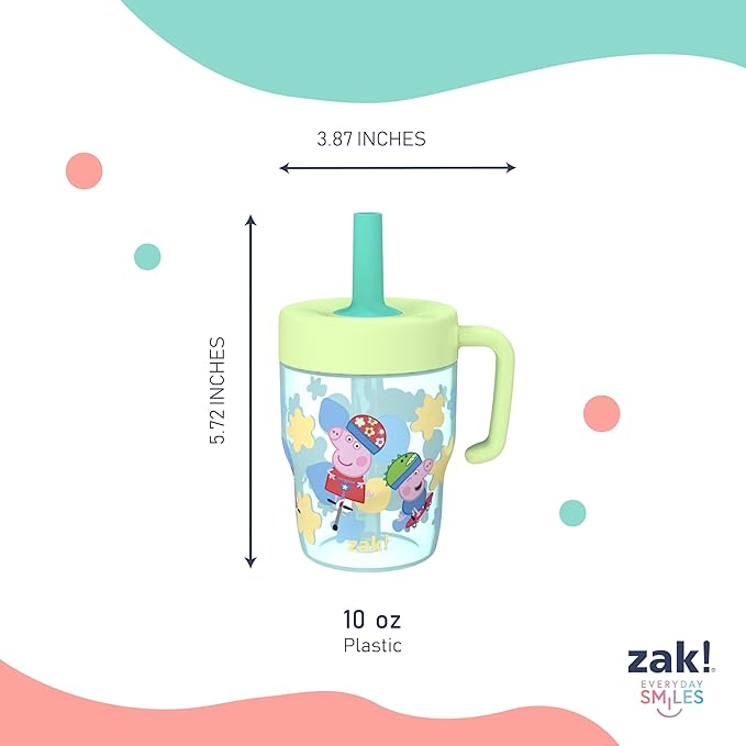 Zak Designs Peppa Pig Capri Toddler Tumbler For Travel or At Home, 10oz 2-Pack Durable Plastic Sippy Cups With Handle and Leak-Proof Design are Perfect For Kids (Peppa and George)