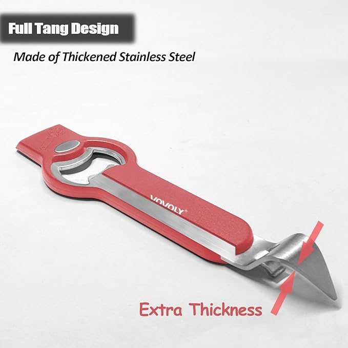 Upgraded 3-in-1 Magnetic Bottle and Can Opener for Refrigerator, Stainless Steel Manual Can Punch Opener for Liquid with Cap Catcher, Stick to Fridge, Can Tapper Church Key with Strong Magnet, Red