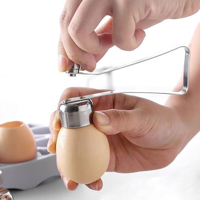 Egg Cracker Topper，Egg Opener Eggshell Cutter Kitchen.Perfect Soft Boiled Egg Cutter for Raw/Soft Hard Boiled Egg Silver