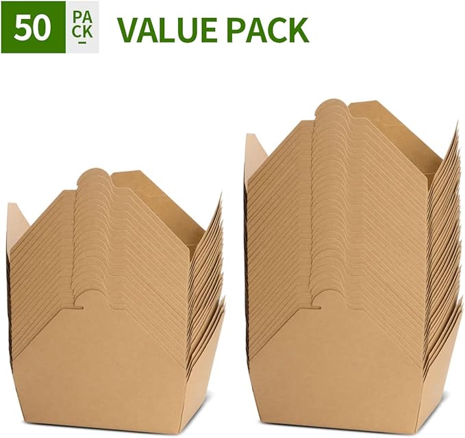 50 Pack 70 oz Large Take Out Food Containers - Heavy Duty Microwavable Kraft Brown Paper To Go Box #3 - Grease Resist Paper Lunch Box Cardboard Take Out Box for Restaurant, Household, Party