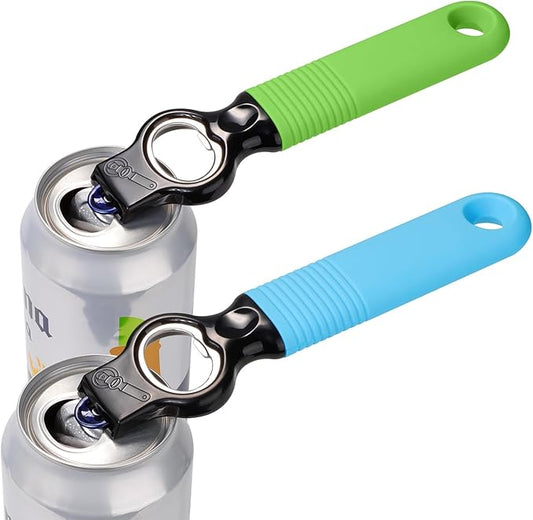 2-Pack Soda Can Opener and Beer Bottle Opener Bartender with Good Grip Silicone Handle, Pop Top Can Tab Opener for Long Nails, Bottle Opener for Arthritic Hand and Seniors, 1* Blue 1* Green
