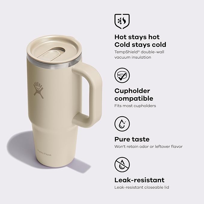 Hydro Flask Coffee Travel Tumbler Mug – Insulated Stainless Steel, Leak Resistant Hot & Iced Coffee Cup 24 Oz Agave Green