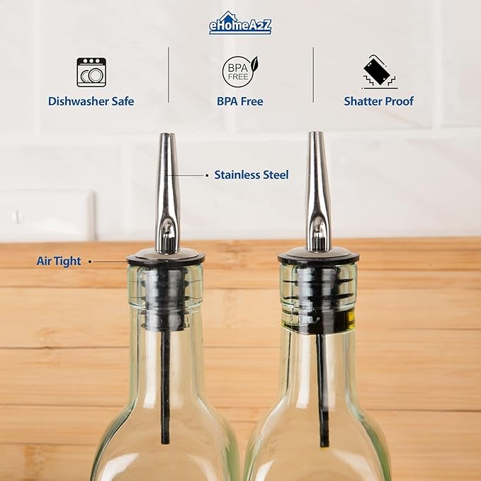 EHOMEA2Z Italian Glass Olive Oil Dispenser Bottle - 16 Oz, Oil and Vinegar Cruet with Stainless Steel Spout for Kitchen, Slight Green Tint (2, 473ml)