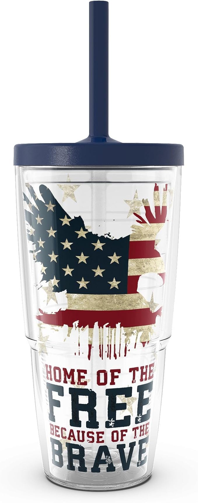 Tervis Home of the Free Because of the Brave Made in USA Double Walled Insulated Tumbler Travel Cup Keeps Drinks Cold & Hot, 24oz with Straw Lid, Classic
