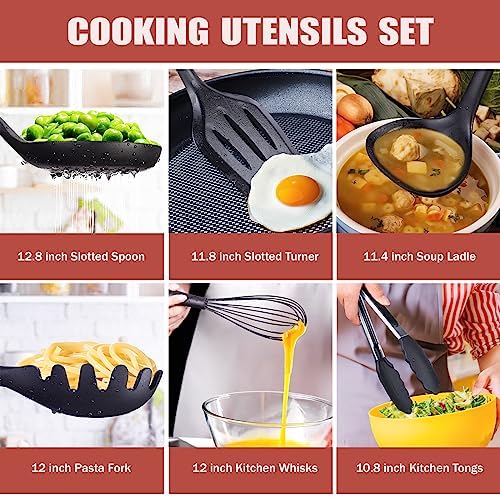 RAXCO Kitchen Utensils Set,18-Piece Cooking Utensils and Knife Set,Black