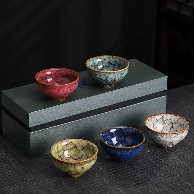 chinese tea cups,gongfu Ceramic Teacup Set, 4.06 oz (120 ml), Set of 5, 5 Colors
