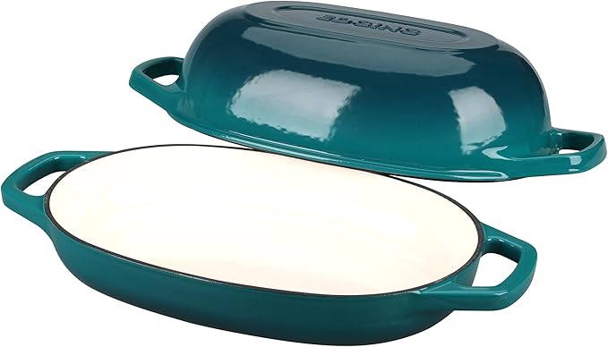 Enameled Cast Iron Oval Dutch Oven Pot with Lid, Dutch Oven for Sourdough Bread Baking, Bread Oven, Bread Dutch Oven, Oval Bread Pan, 5qt, Darkcyan
