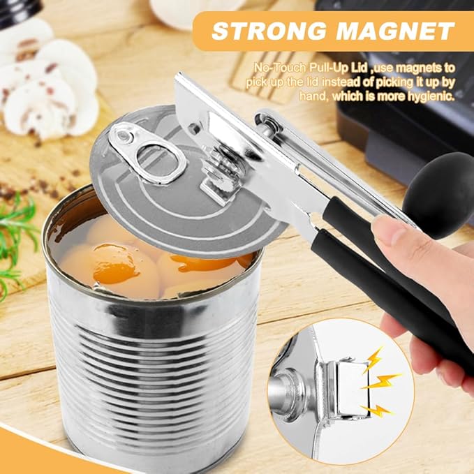 2 PCS Commercial Can Opener Manual, Stainless Steel Handheld Can Opener with Folding Easy Crank Handle Save Effort Large Ca-n Opene-r Smooth Edge for Seniors Chef