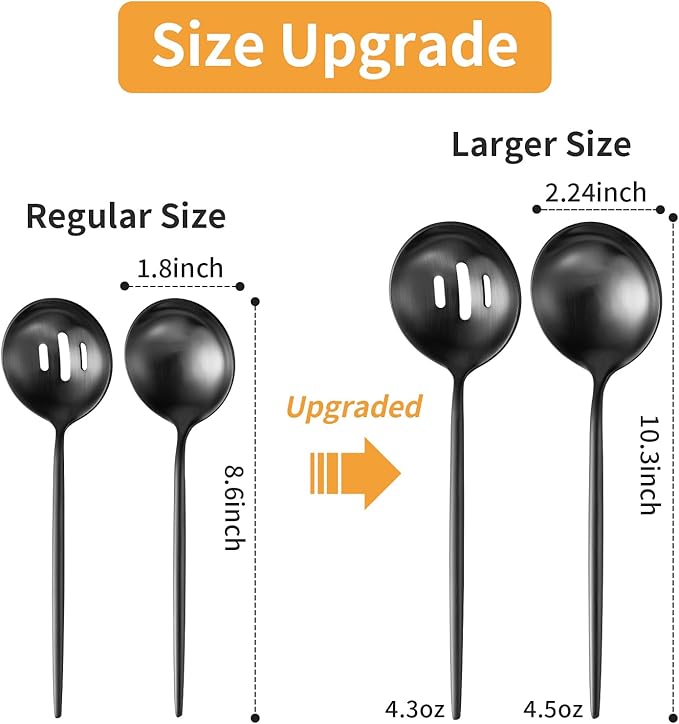 4 Piece Serving Spoon Set(2 Spoons and 2 Slotted Spoons),O.C.E. Stainless Steel Buffet Serving Utensils,10.3 Inches,Premium Flatware,Matte Black