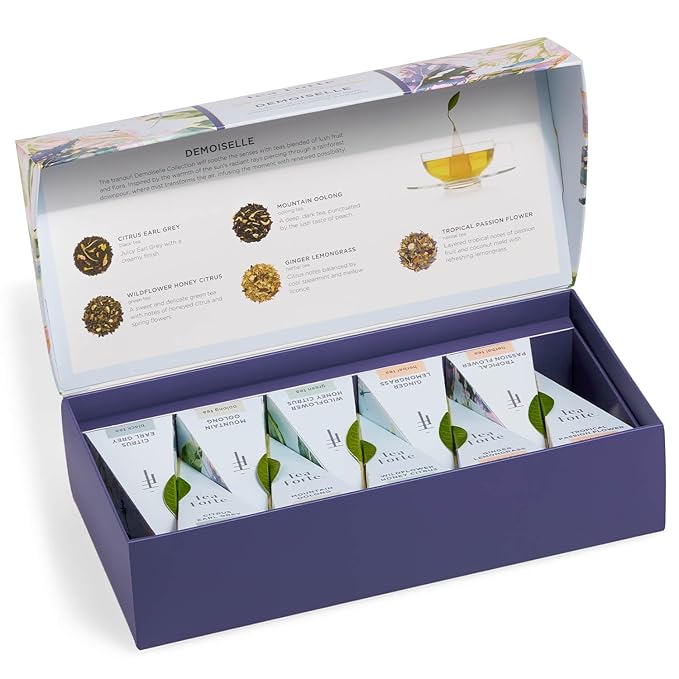 Tea Forte Easter Gifts for Adults - Premium Petite Presentation Box Gift Set Sampler, 10 Count, 2 of Each Blend Individually Wrapped Handcrafted Pyramid Infuser Bags, Demoiselle Tea