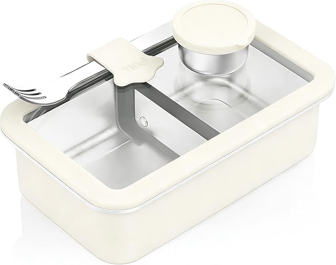 Stainless Steel Bento Box for Adult, 42oz Leak-Proof Metal Lunch Box Containers with Adjustable Divider, Microwave-Safe, Lunchbox with Glass Lid for Work Travel