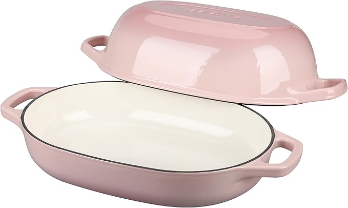 Enameled Cast Iron Oval Dutch Oven Pot with Lid, Dutch Oven for Sourdough Bread Baking, Bread Oven, Bread Dutch Oven, Oval Bread Pan, 7qt, Pink