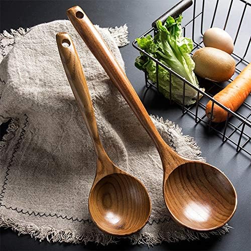 2 Large Wooden Ladle Deep Serving Spoons for Cooking Spoon Wood Soup Ladles
