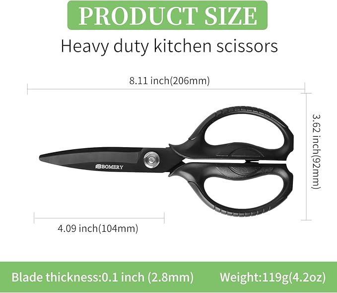 Kitchen Shears, 5CR15MOV Stainless Steel Sharp Kitchen Scissors Detachable, Heavy Duty Food Scissors for Cooking, Poultry, Vegetables, Herbs - Black Titanium Coated