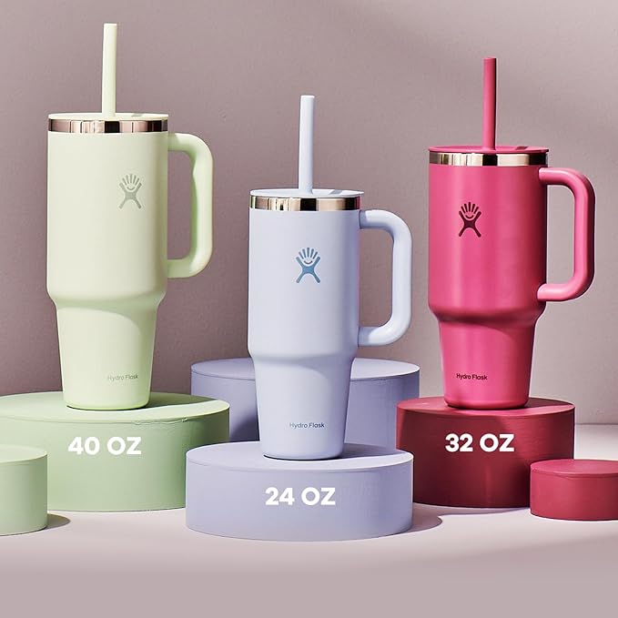 Hydro Flask Travel Tumbler with Handle, Lid and Straw - Insulated Stainless Steel in 24 Oz Reef
